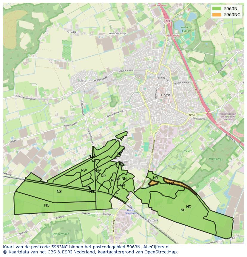 Afbeelding van het postcodegebied 5963 NC op de kaart.