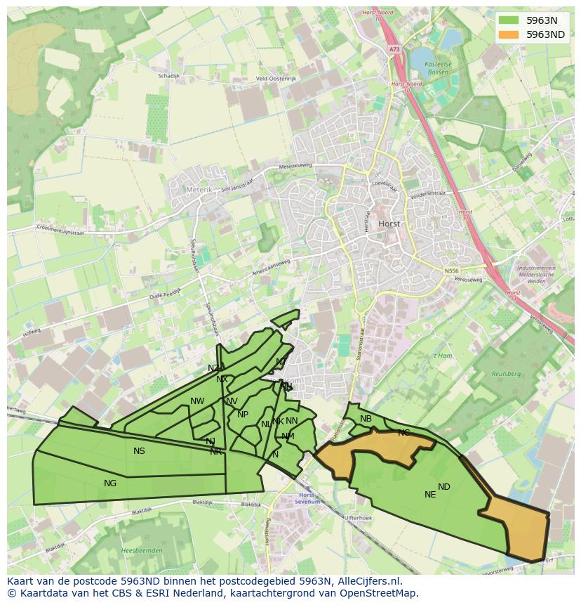 Afbeelding van het postcodegebied 5963 ND op de kaart.