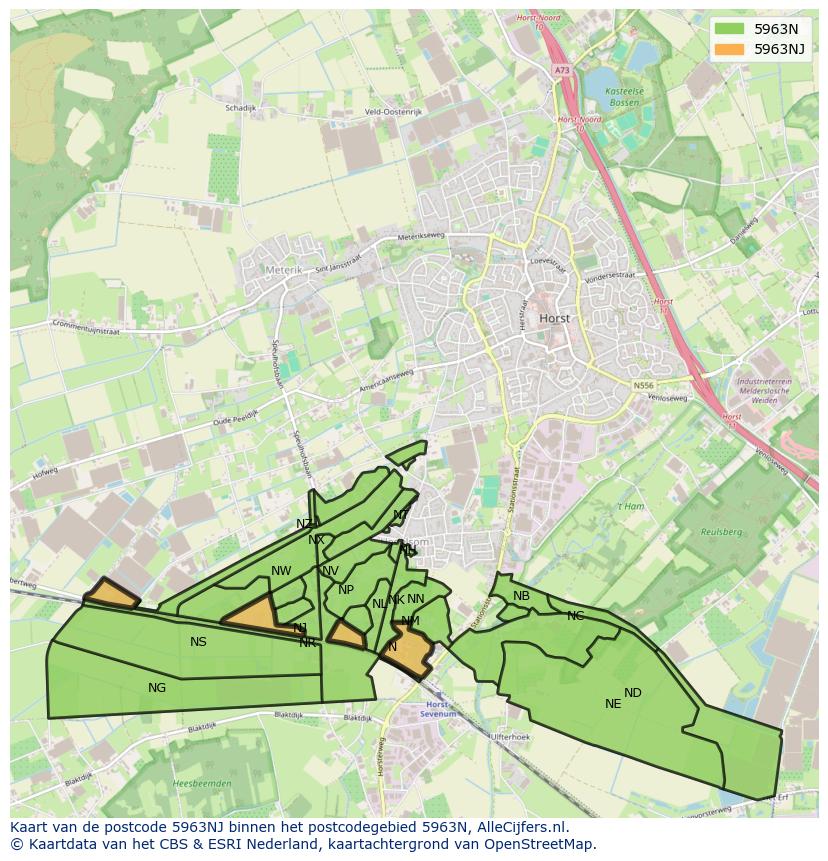 Afbeelding van het postcodegebied 5963 NJ op de kaart.