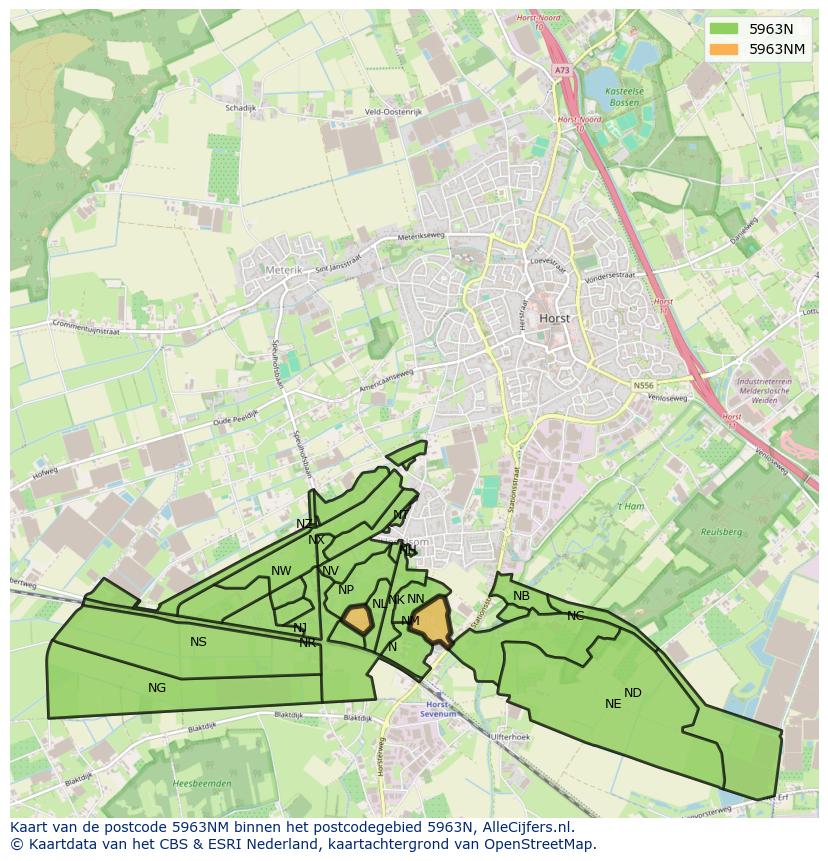 Afbeelding van het postcodegebied 5963 NM op de kaart.