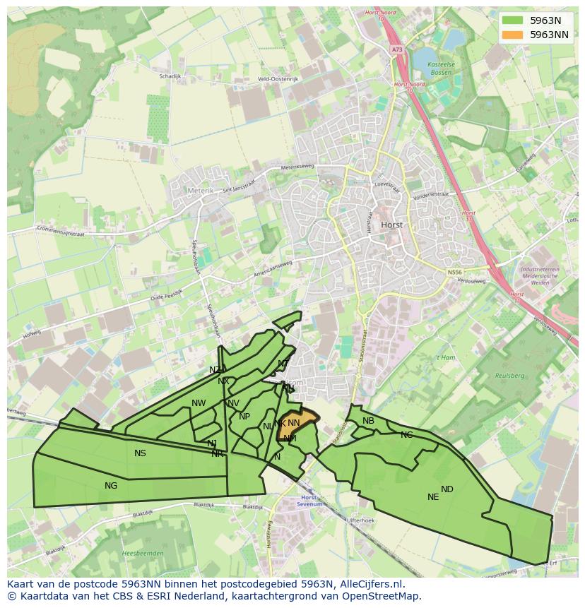 Afbeelding van het postcodegebied 5963 NN op de kaart.