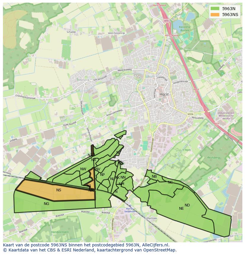 Afbeelding van het postcodegebied 5963 NS op de kaart.
