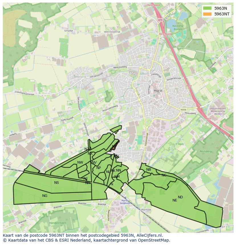 Afbeelding van het postcodegebied 5963 NT op de kaart.