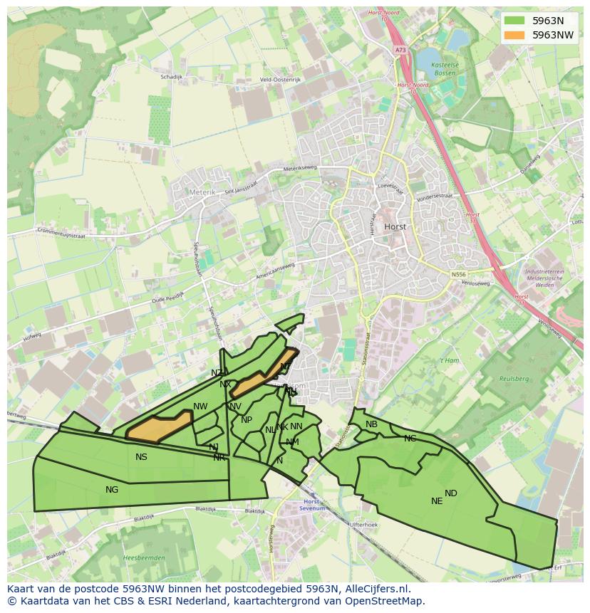 Afbeelding van het postcodegebied 5963 NW op de kaart.