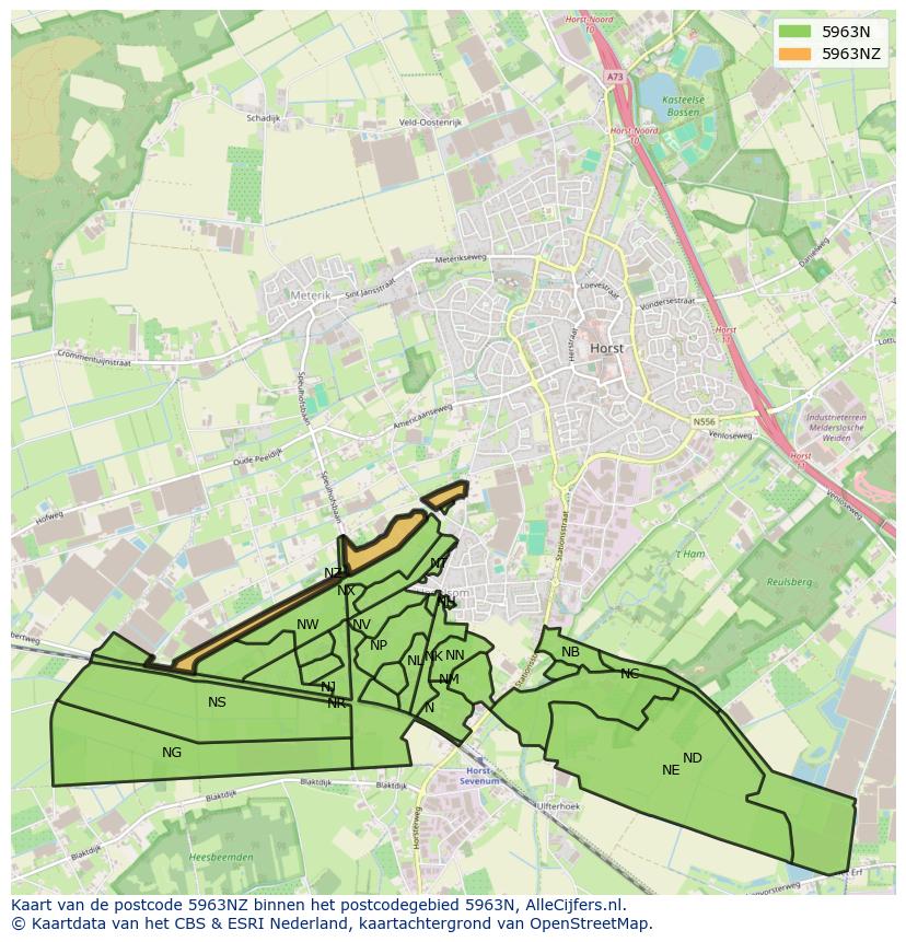 Afbeelding van het postcodegebied 5963 NZ op de kaart.