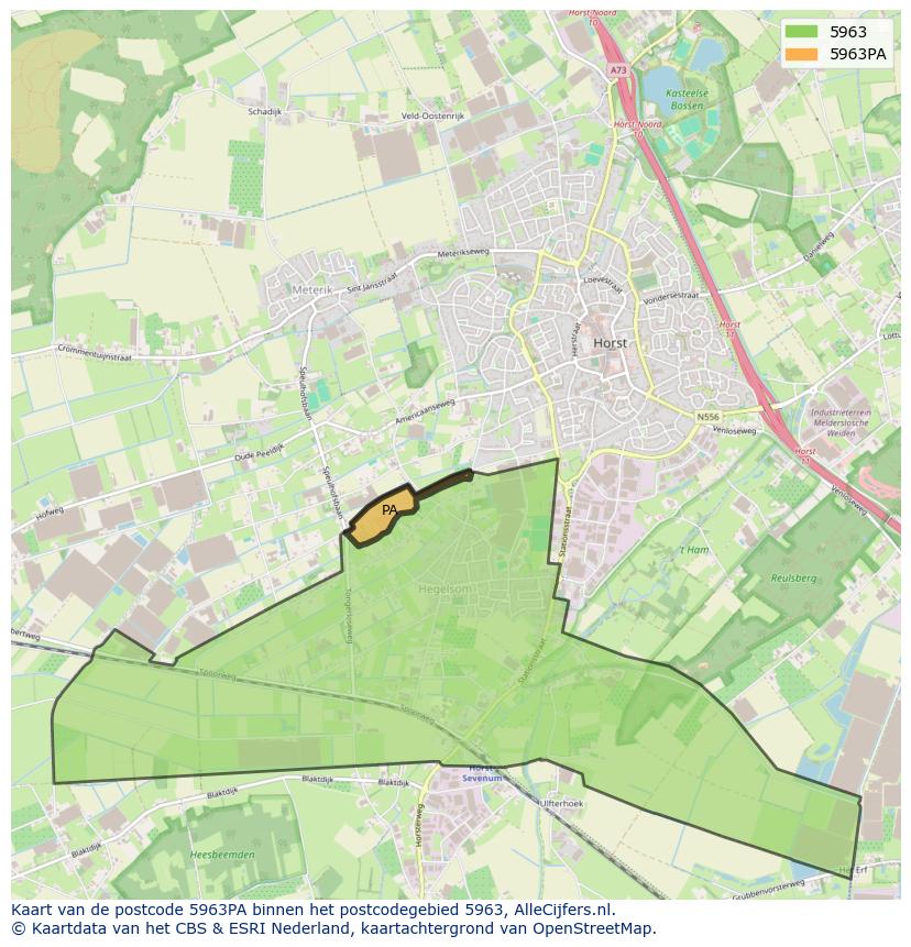 Afbeelding van het postcodegebied 5963 PA op de kaart.