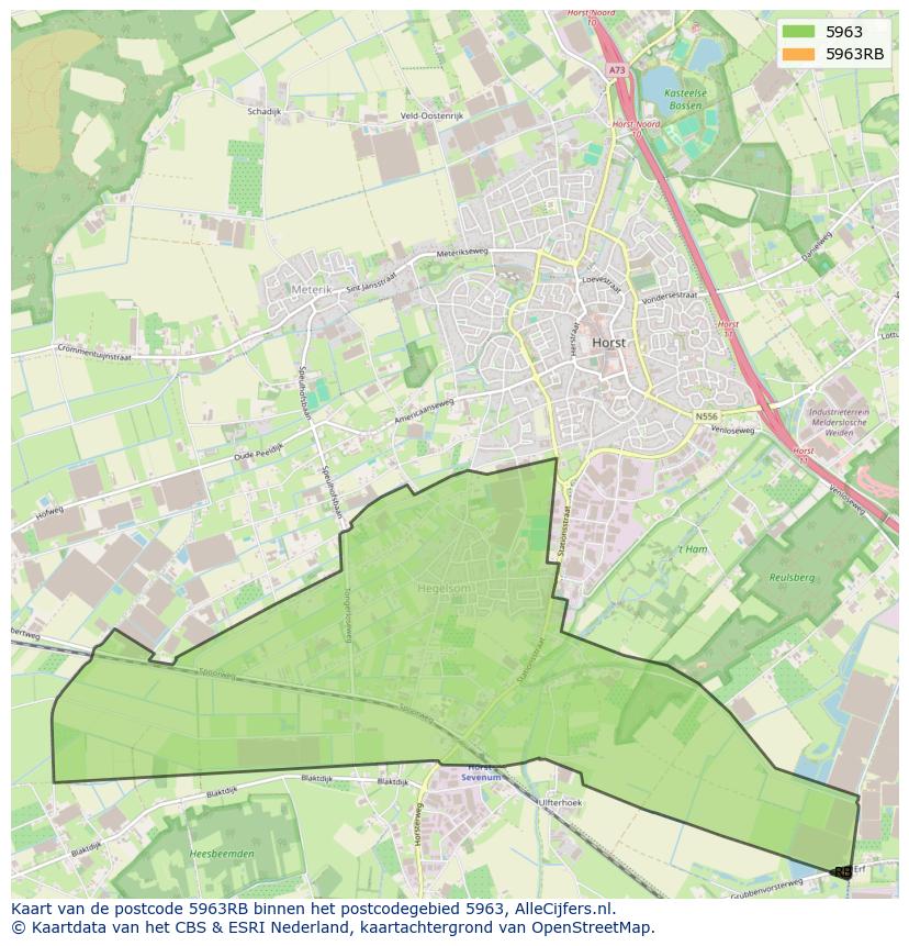 Afbeelding van het postcodegebied 5963 RB op de kaart.