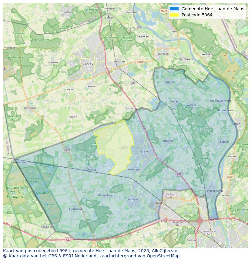 Afbeelding van het postcodegebied 5964 op de kaart.