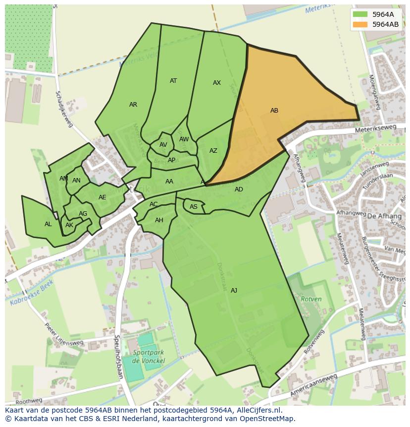 Afbeelding van het postcodegebied 5964 AB op de kaart.
