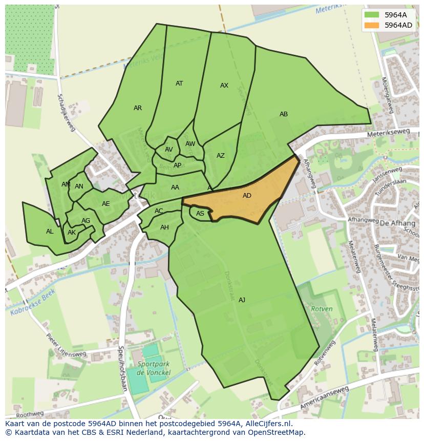 Afbeelding van het postcodegebied 5964 AD op de kaart.
