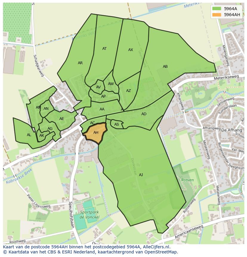 Afbeelding van het postcodegebied 5964 AH op de kaart.