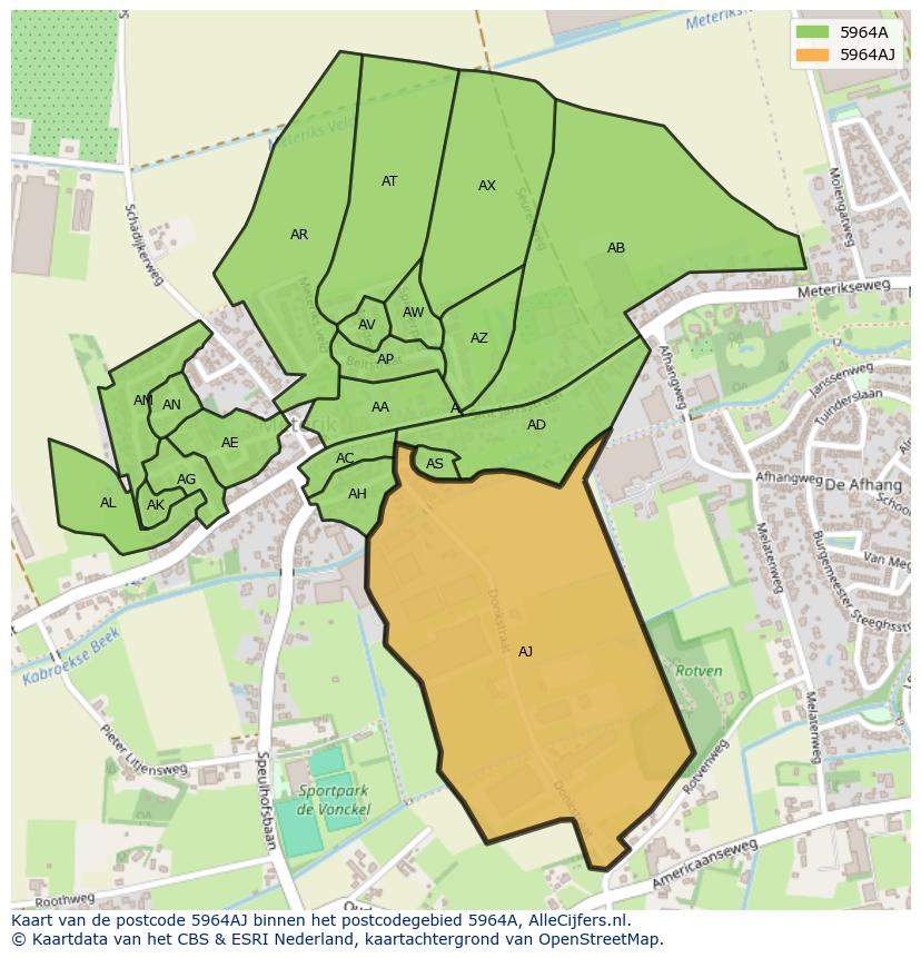 Afbeelding van het postcodegebied 5964 AJ op de kaart.