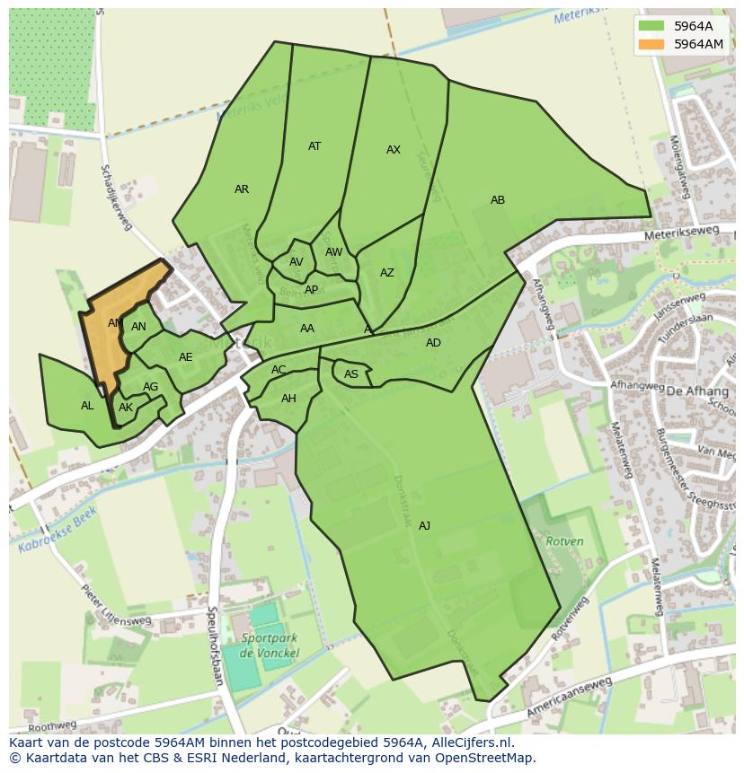 Afbeelding van het postcodegebied 5964 AM op de kaart.