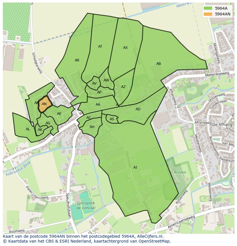 Afbeelding van het postcodegebied 5964 AN op de kaart.