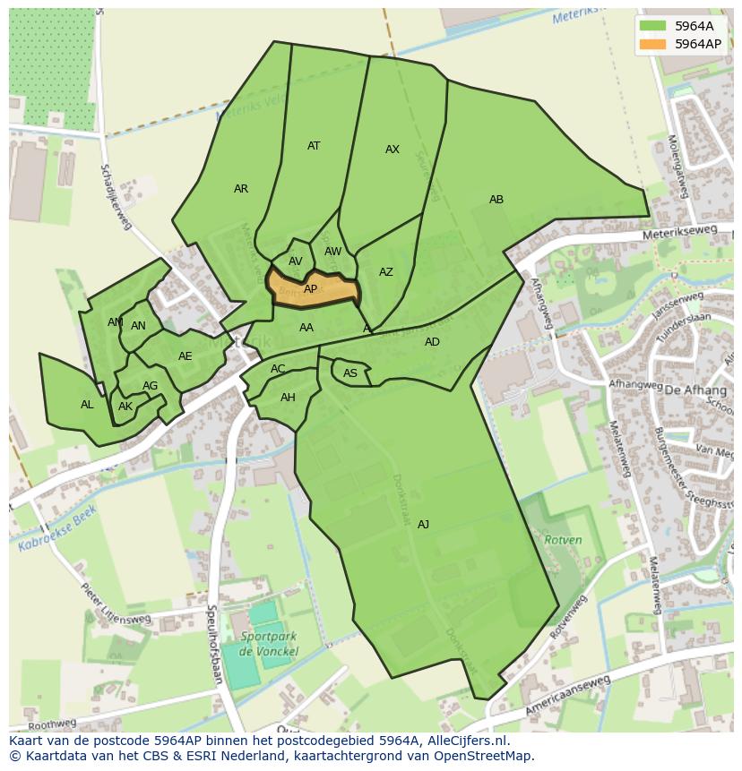 Afbeelding van het postcodegebied 5964 AP op de kaart.