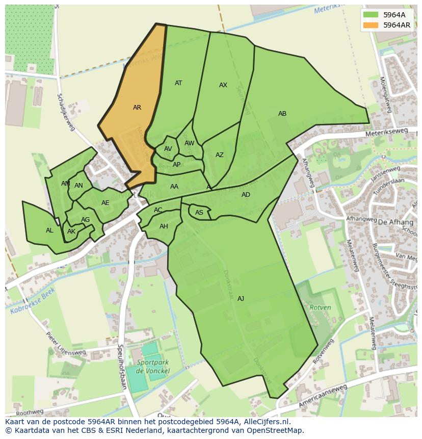 Afbeelding van het postcodegebied 5964 AR op de kaart.