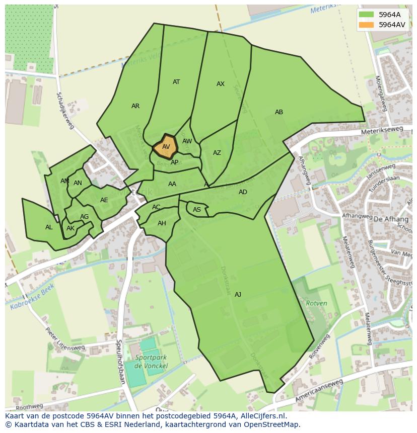 Afbeelding van het postcodegebied 5964 AV op de kaart.