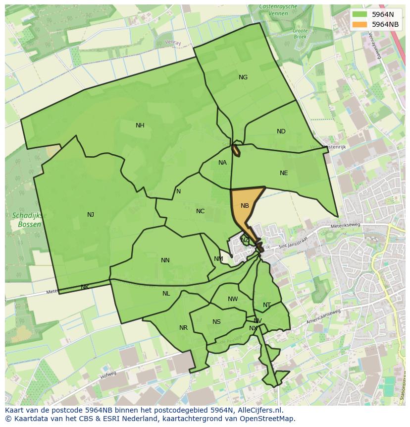 Afbeelding van het postcodegebied 5964 NB op de kaart.