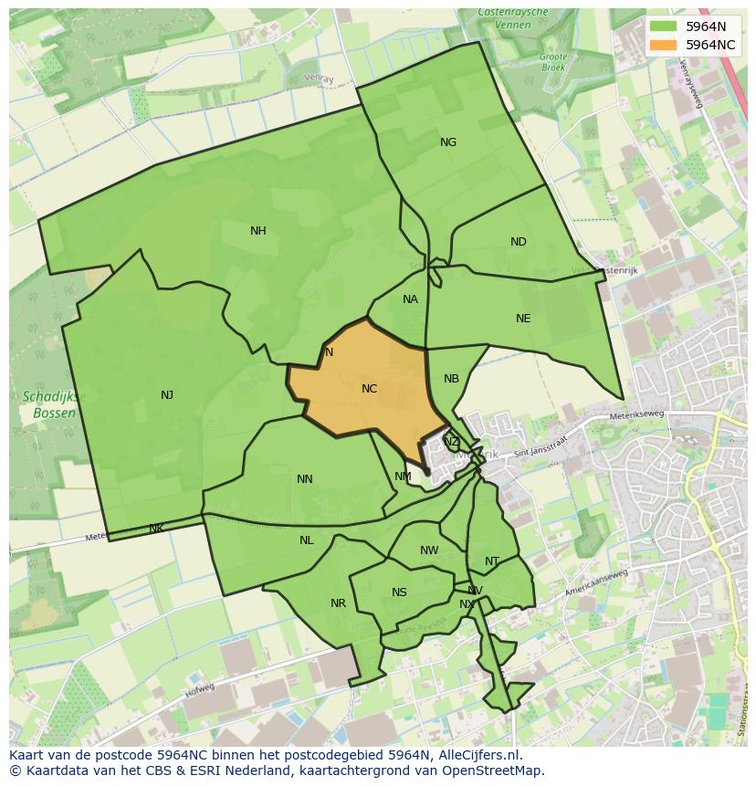 Afbeelding van het postcodegebied 5964 NC op de kaart.