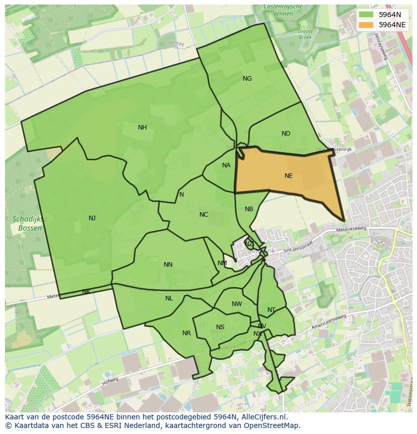 Afbeelding van het postcodegebied 5964 NE op de kaart.