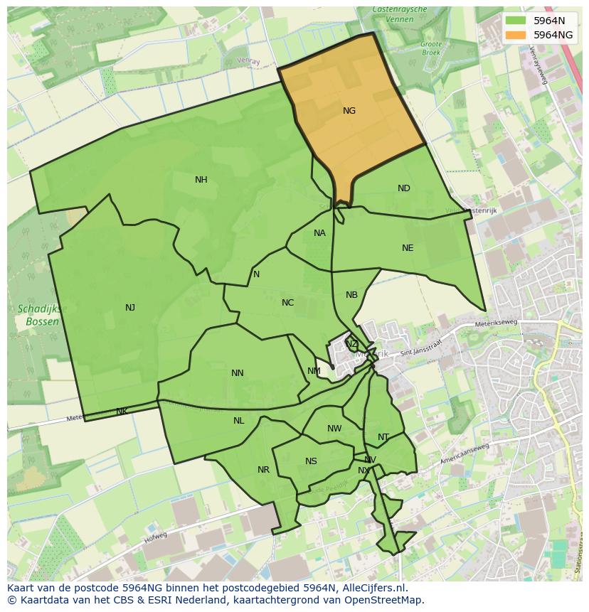 Afbeelding van het postcodegebied 5964 NG op de kaart.