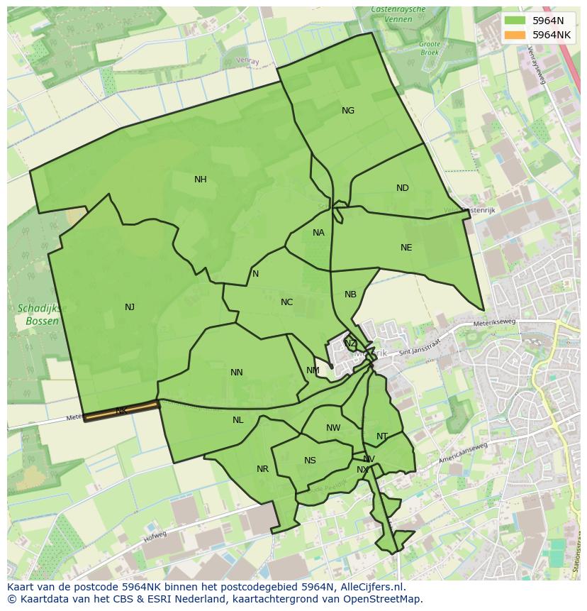 Afbeelding van het postcodegebied 5964 NK op de kaart.