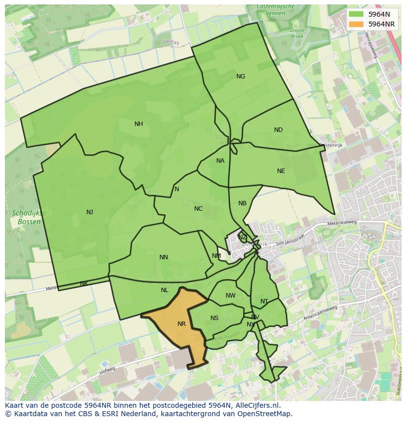 Afbeelding van het postcodegebied 5964 NR op de kaart.