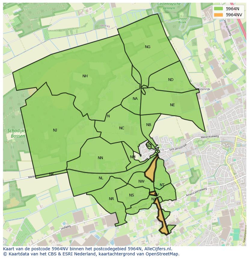 Afbeelding van het postcodegebied 5964 NV op de kaart.
