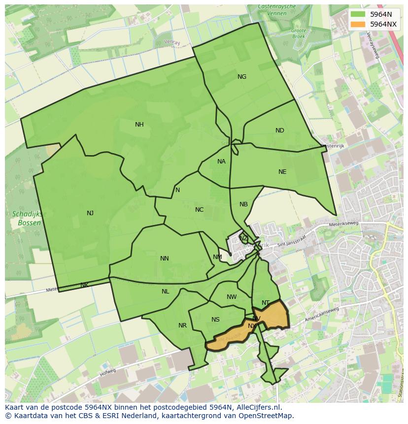 Afbeelding van het postcodegebied 5964 NX op de kaart.