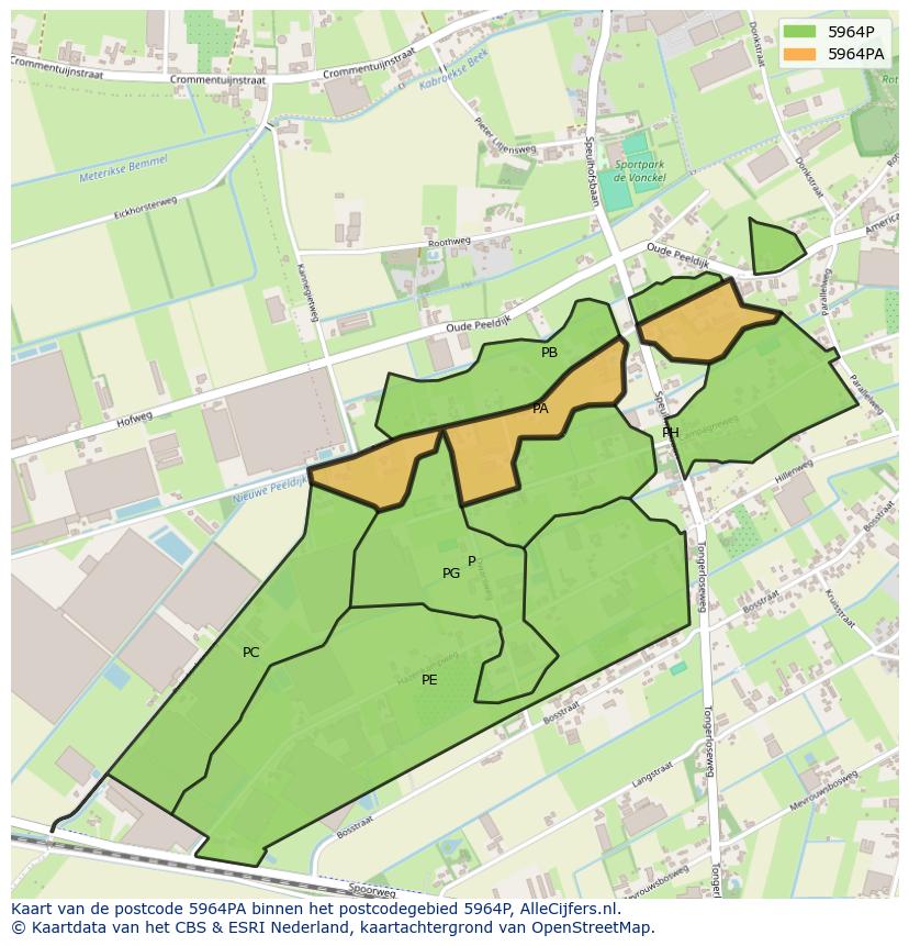 Afbeelding van het postcodegebied 5964 PA op de kaart.