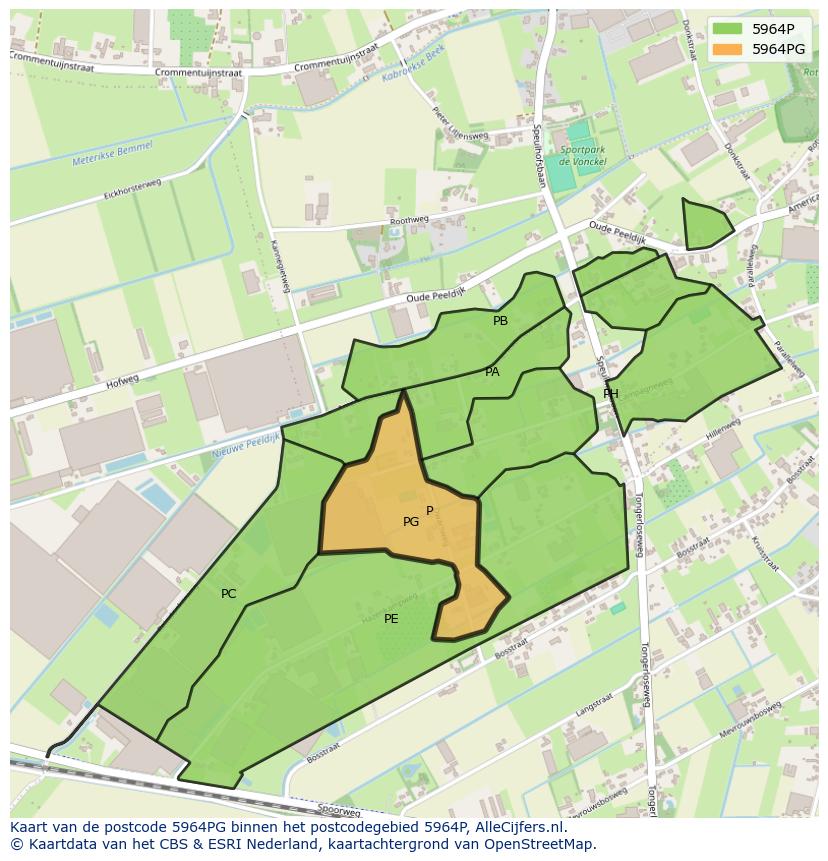 Afbeelding van het postcodegebied 5964 PG op de kaart.