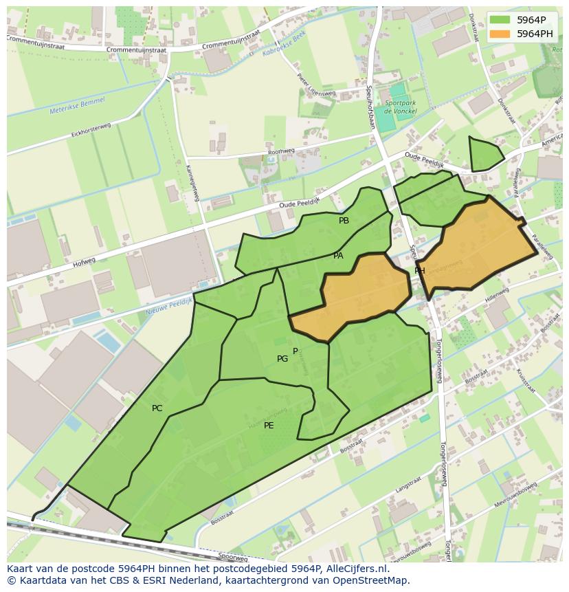 Afbeelding van het postcodegebied 5964 PH op de kaart.