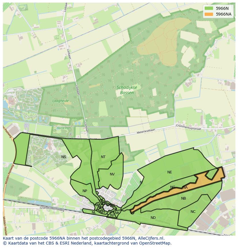 Afbeelding van het postcodegebied 5966 NA op de kaart.