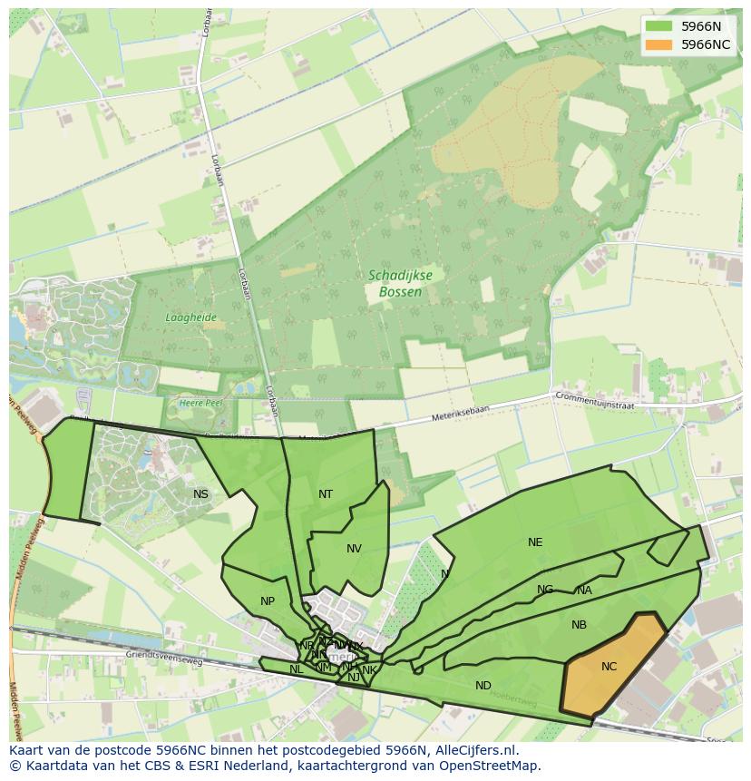Afbeelding van het postcodegebied 5966 NC op de kaart.