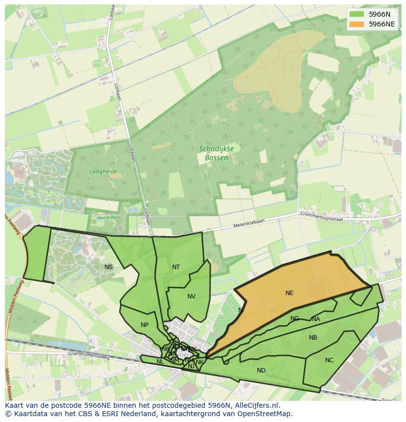 Afbeelding van het postcodegebied 5966 NE op de kaart.