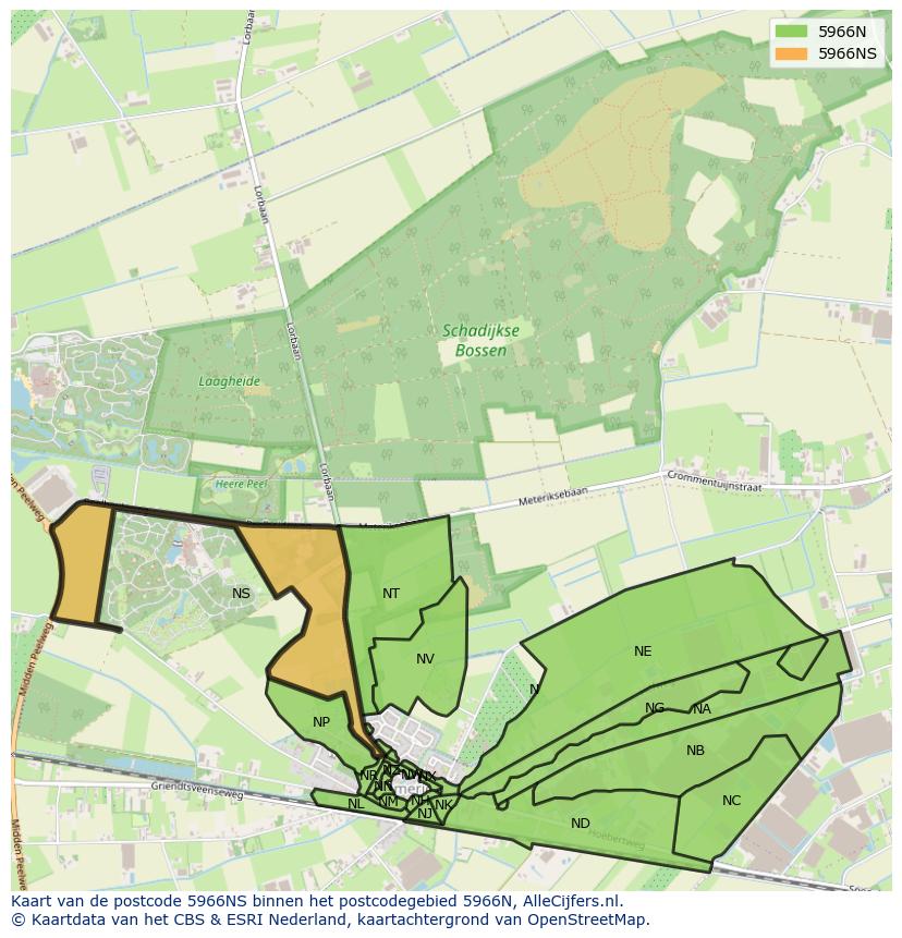 Afbeelding van het postcodegebied 5966 NS op de kaart.