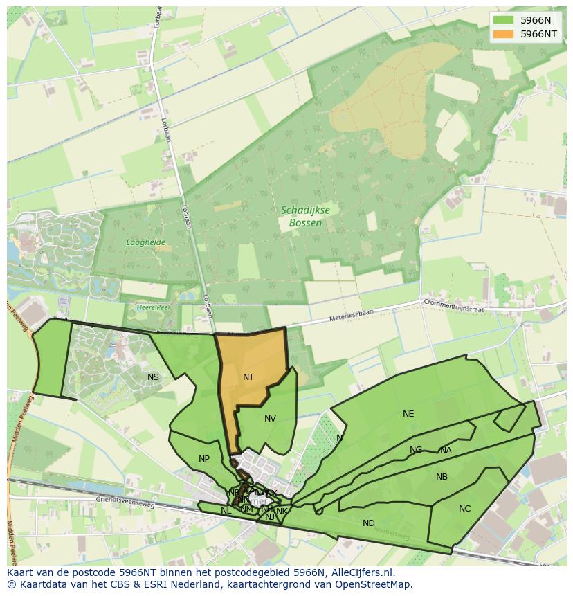 Afbeelding van het postcodegebied 5966 NT op de kaart.