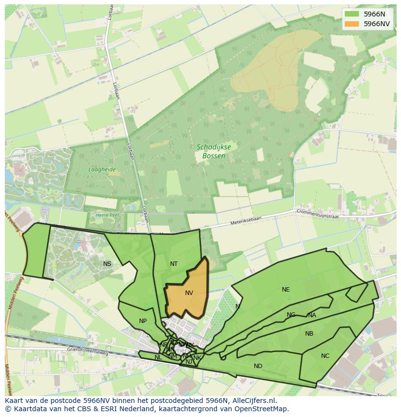 Afbeelding van het postcodegebied 5966 NV op de kaart.
