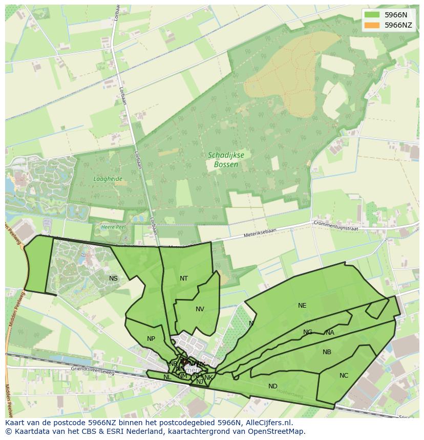 Afbeelding van het postcodegebied 5966 NZ op de kaart.