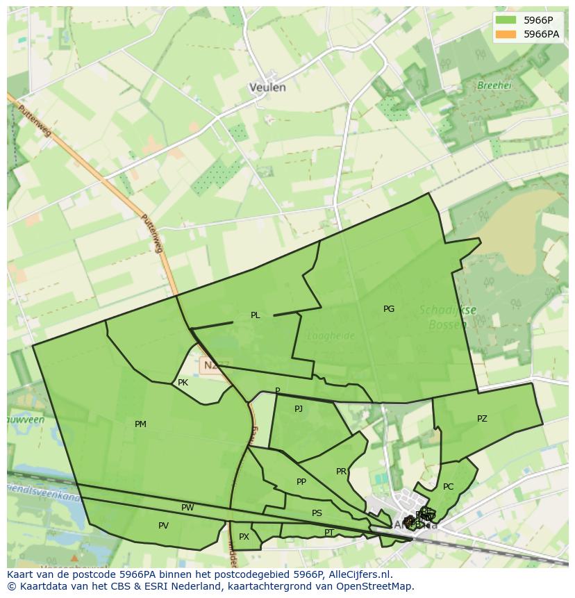 Afbeelding van het postcodegebied 5966 PA op de kaart.
