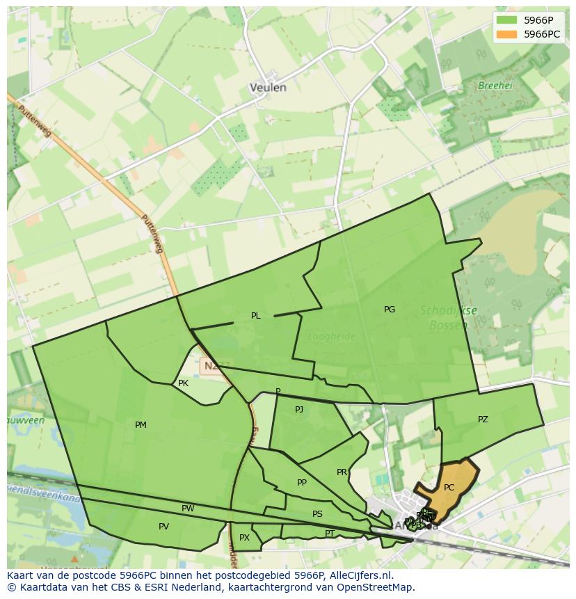 Afbeelding van het postcodegebied 5966 PC op de kaart.