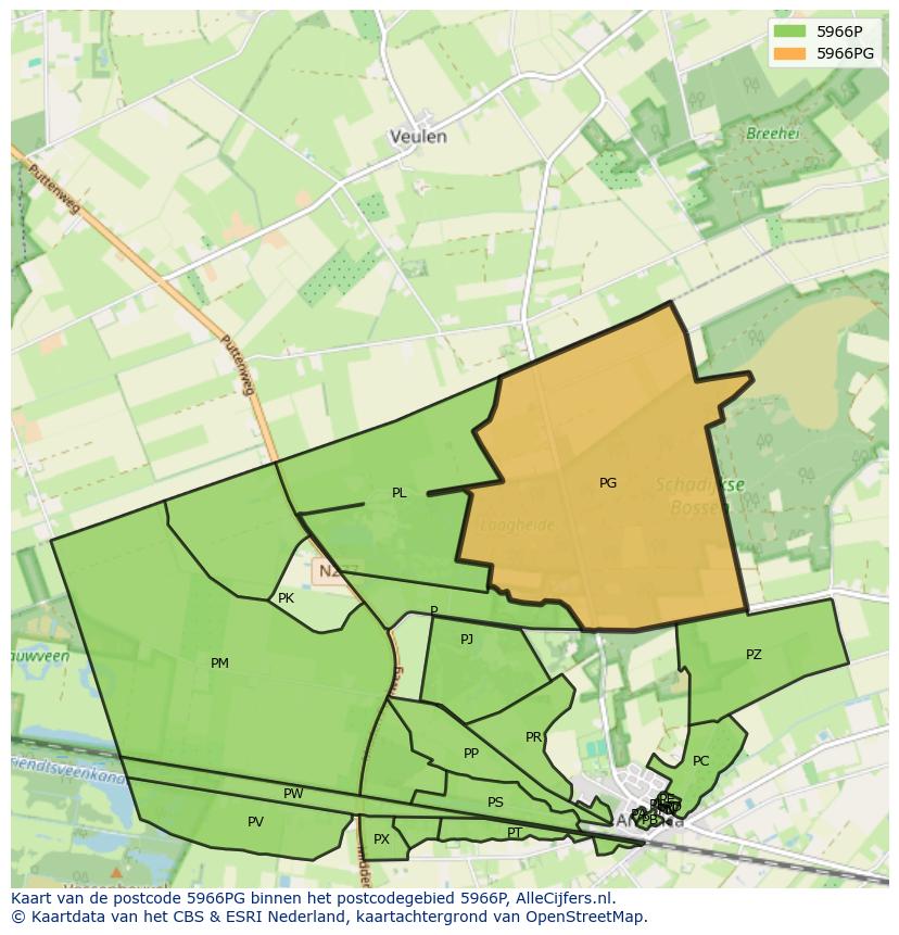 Afbeelding van het postcodegebied 5966 PG op de kaart.