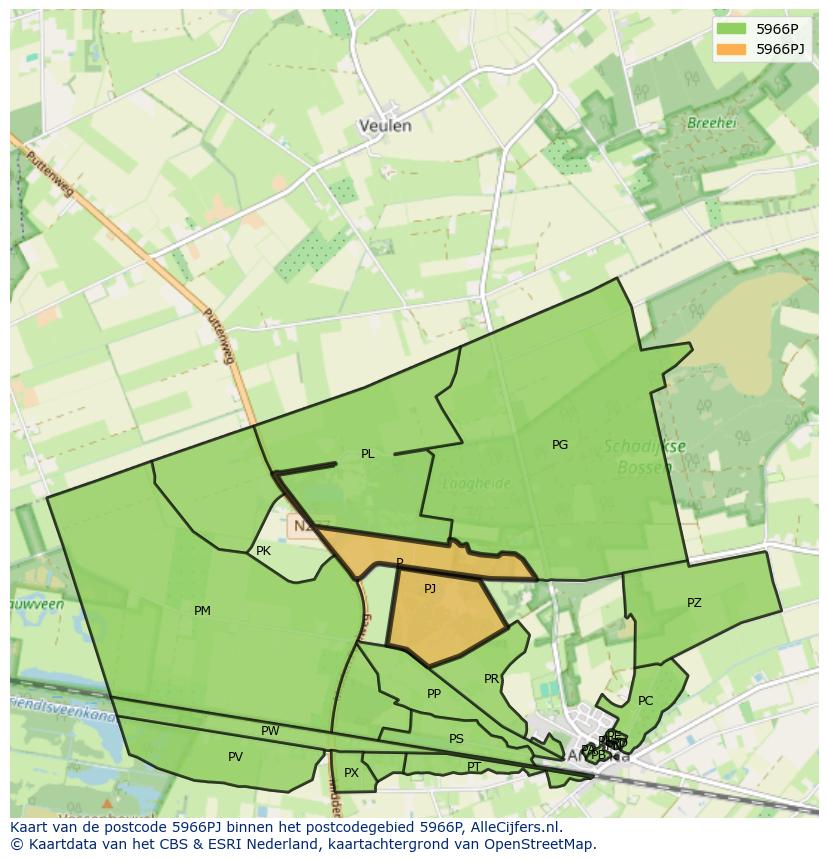 Afbeelding van het postcodegebied 5966 PJ op de kaart.