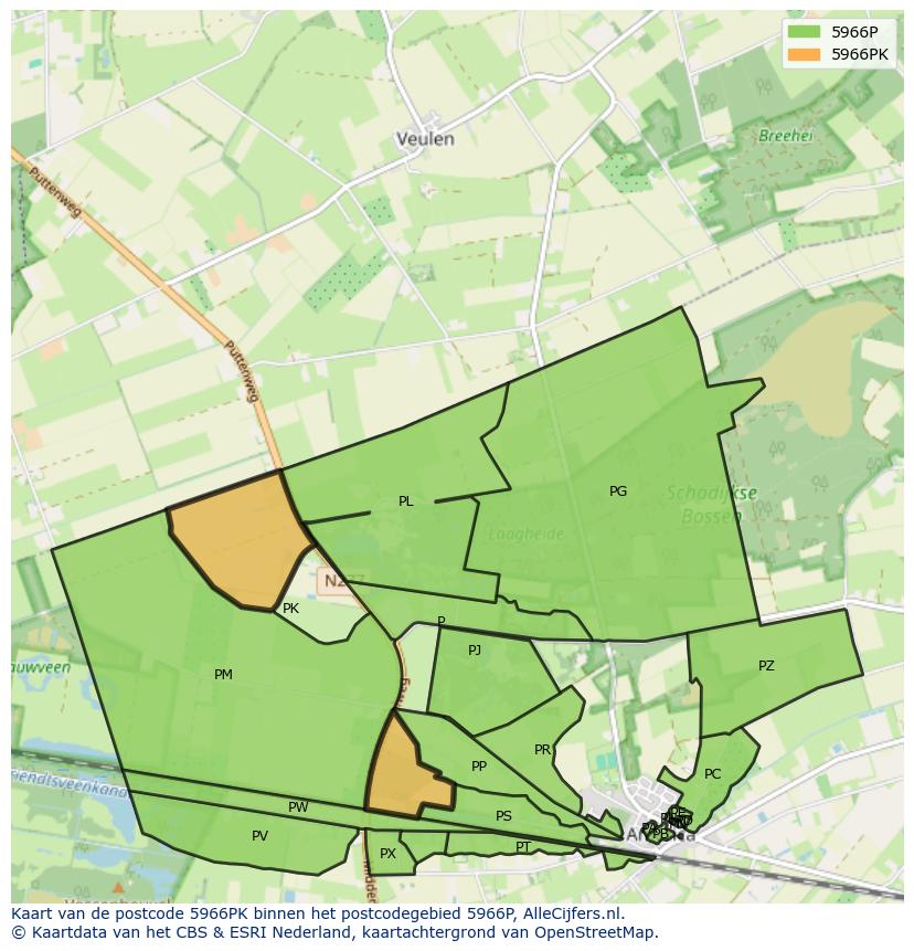 Afbeelding van het postcodegebied 5966 PK op de kaart.