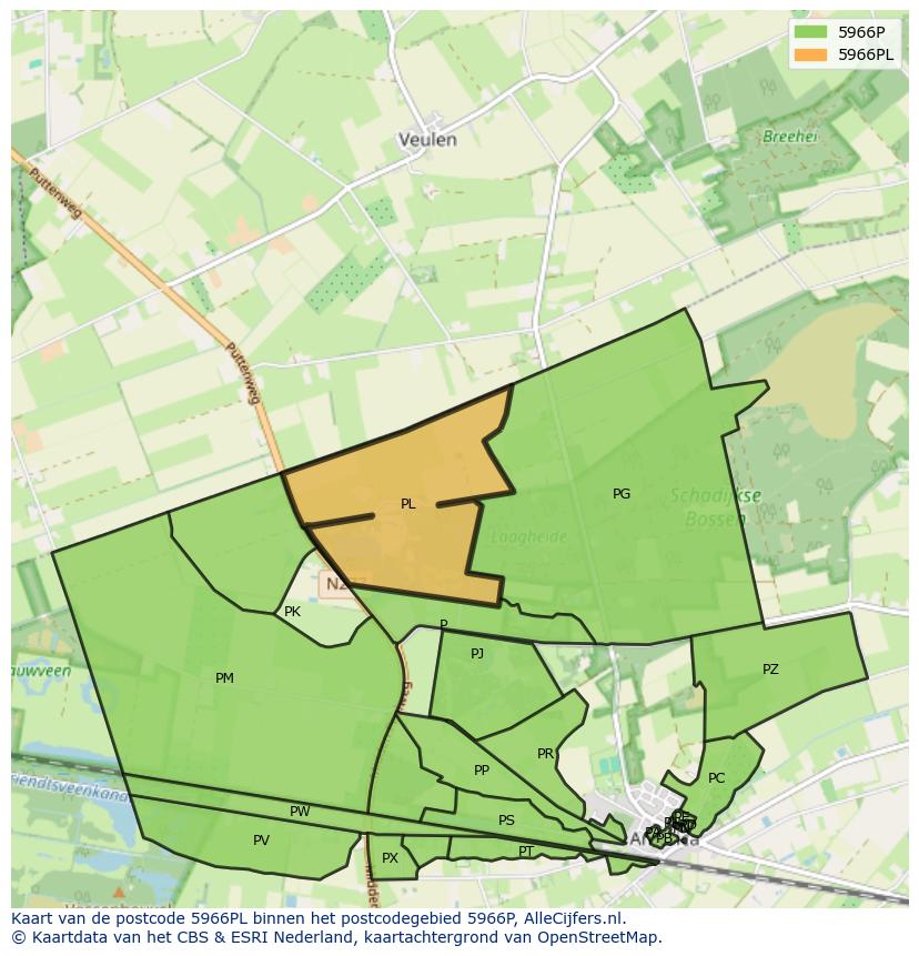 Afbeelding van het postcodegebied 5966 PL op de kaart.