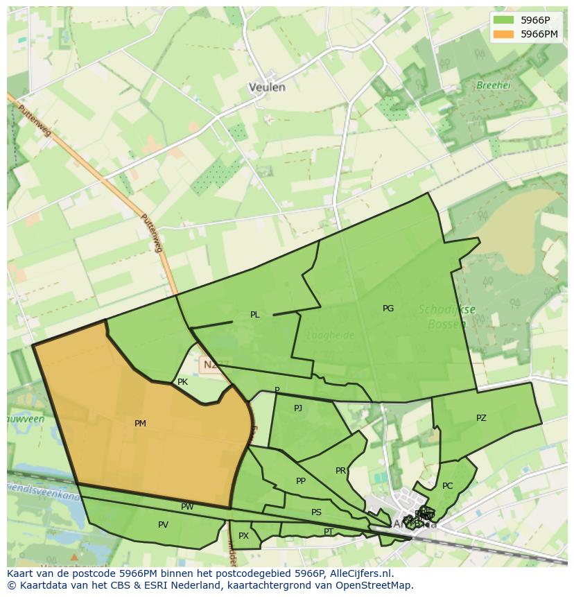 Afbeelding van het postcodegebied 5966 PM op de kaart.