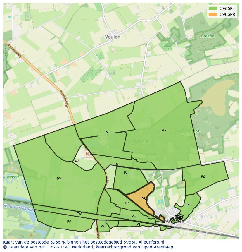 Afbeelding van het postcodegebied 5966 PR op de kaart.