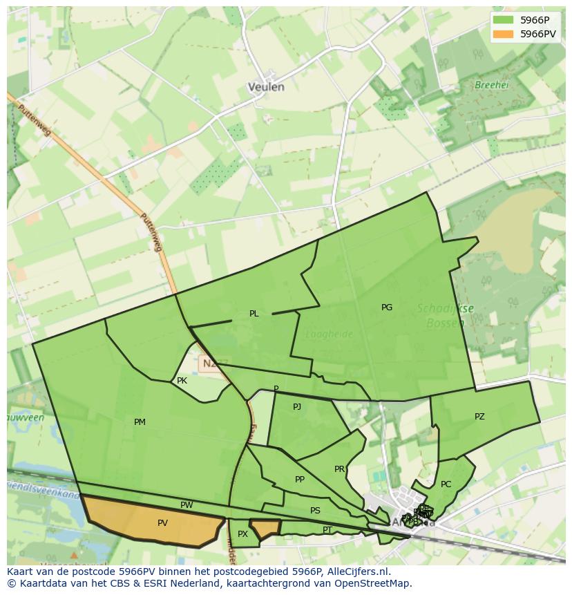 Afbeelding van het postcodegebied 5966 PV op de kaart.