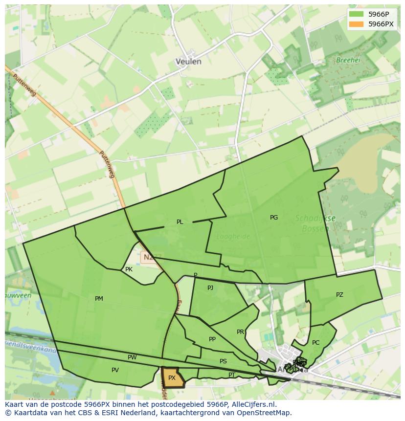 Afbeelding van het postcodegebied 5966 PX op de kaart.