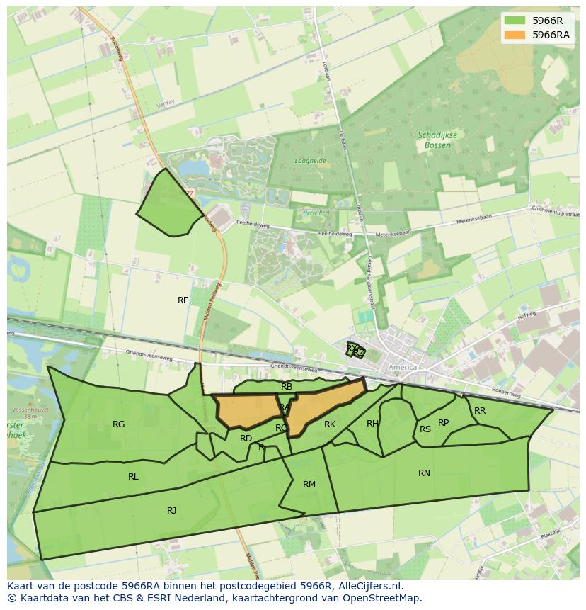 Afbeelding van het postcodegebied 5966 RA op de kaart.